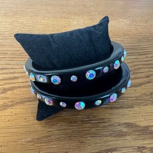 Chunky‎ Black Bangles Set AB Rhinestone Embellished Statement Bangle Bracelets